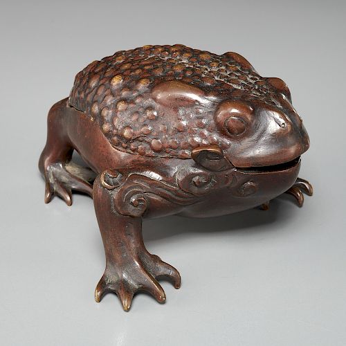 Meiji bronze toad koro censer