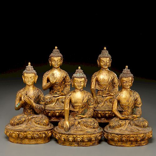Set (5) Sino-Tibetan bronze Buddha Sakyamuni