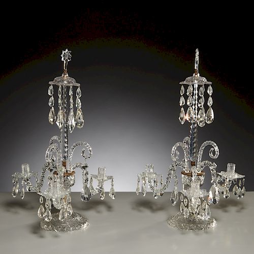Pair Regency crystal and bronze candelabra