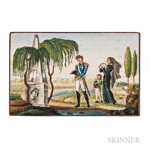 Fine and Rare Micromosaic Plaque, probably Italy, c. 1830, depicting figures mourning at the tomb of Napoleon I in the Valley of the Wi