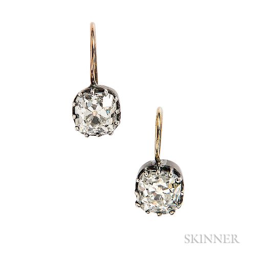 Diamond Earrings. set with old mine-cut diamonds, approx. total wt. 2.00 cts.