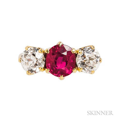 18kt Gold, Ruby, and Diamond Three-stone Ring