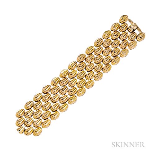 Retro 18kt Rose Gold Strap Bracelet, 59.6 dwt, lg. 7 1/4, wd. 1 1/2 in.