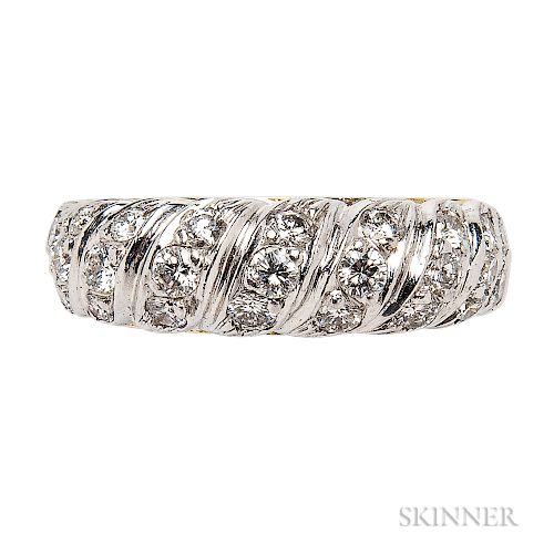 18kt Gold and Diamond Ring, Kutchinsky, set with full-cut diamonds, squared shank, 9.1 dwt, size 9, British hallmarks, signed.