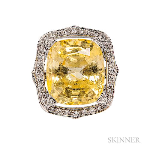 18kt White Gold, Yellow Sapphire, and Diamond Ring, Stephen Webster, set with a cushion-cut yellow sapphire measuring approx. 16.70 x 1