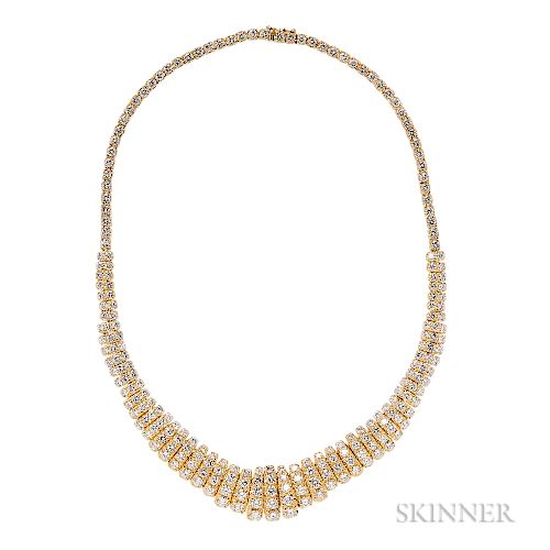 18kt Gold and Diamond Necklace, set with full-cut diamonds, approx. total wt. 20.00 cts., 41.5 dwt, lg. 16 in.