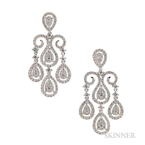 18kt White Gold and Diamond Earrings, set with full-cut diamonds, approx. total wt. 2.65 cts., lg. 1 1/2 in.