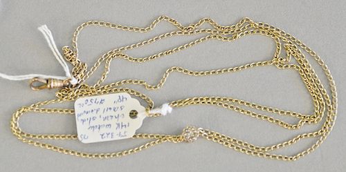 14 karat gold watch chain with small diamond in slide, lg. 48 in., 10 grams.