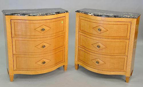 Pair of custom marble top commodes, three drawers each. ht. 31 1/2 in., wd. 30 1/2 in. 
Provenance: Estate from Park Avenue, New York