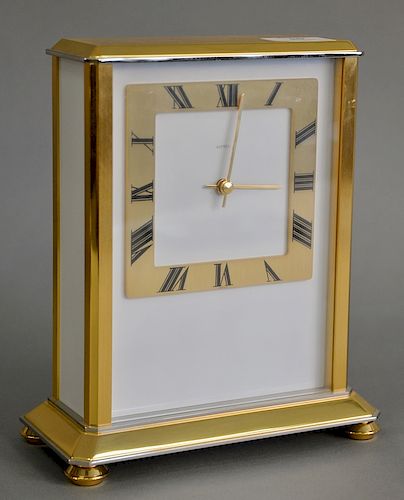 Asprey brass and glass mantle clock, rectangular with square dial. ht. 9 1/4 in. 
Provenance: Estate from Long Island, New York