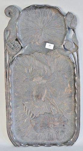 Floral carved serving tray with movable carved flower buds. 27 1/4" x 14 1/4"
