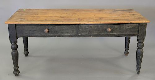 Pine table with two drawers. ht. 29 in., top: 32" x 68"