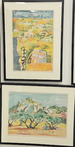 Four framed colored lithographs to include Yves Brayer (1907-1990), landscape 170/170; Antoni Clave lithograph, Tête de Roy Bande Ro...