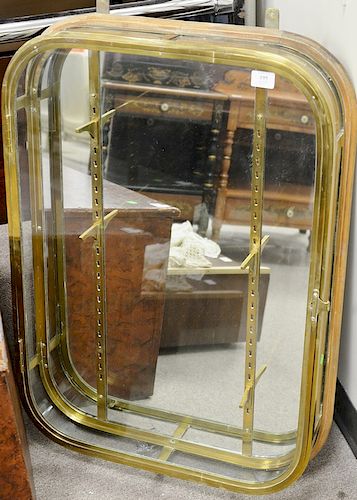 Brass wood and glass hanging vatrine (no shelves). ht. 36 in., wd. 24 in. Provenance: Estate from Long Island, New York