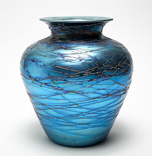 Durand Iridescent Threaded Art Glass Vase