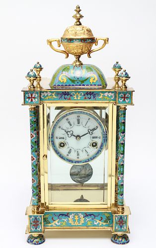 Chinese Cloisonne Enamel Pendulum Clock Brass