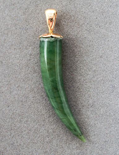 14K Gold & Green Jade Horn Pendant