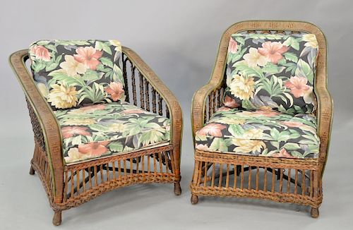 Two Art-Deco rattan armchairs.