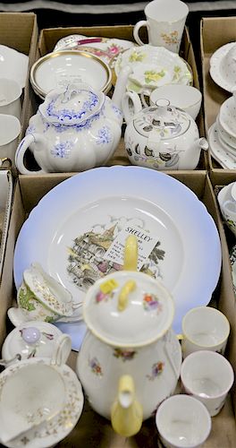 Two tray lots of Shelley china to include coffee pot, demitasse cups, Heavenly Blue teapot, Ferndown teapot, and miscellaneous cups,...
