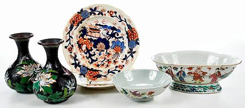 Six Asian Porcelain, Bronze Tableware Objects