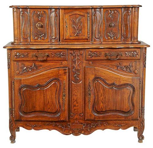 Provincial Louis XV Style Carved Oak Server
