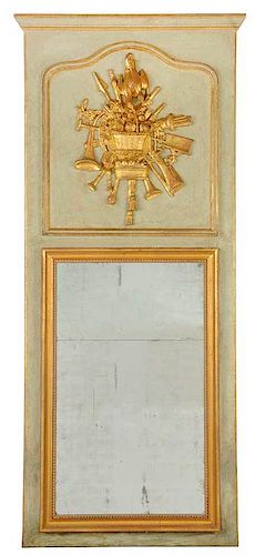Louis XVI Style Painted Parcel Gilt Trumeau