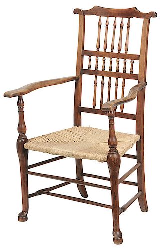 Lancashire Spindle Back Rush Seat Armchair
