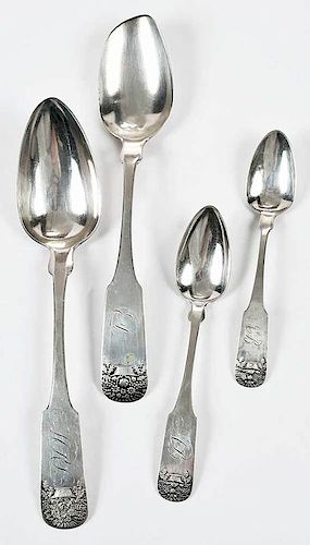 New York Basket of Flowers Coin Silver Spoons
