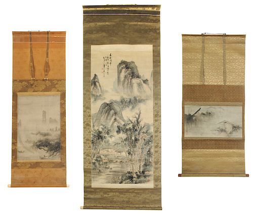 Three Japanese Landscape Scrolls with Figures