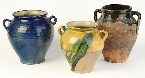 Three French Provincial Glazed Earthenware Jars