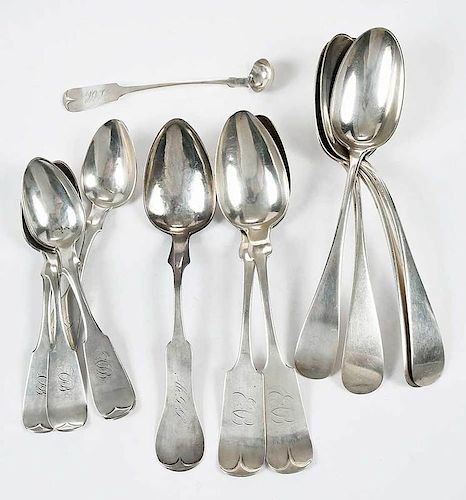 Group of Coin Silver Flatware, 13 Pieces
