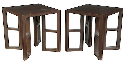 Pair Contemporary Brown Finished Side Tables