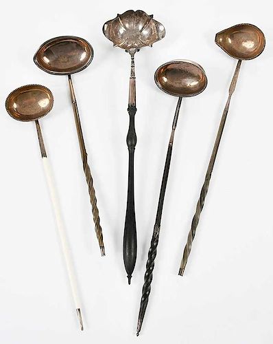 Five English Silver Punch Ladles