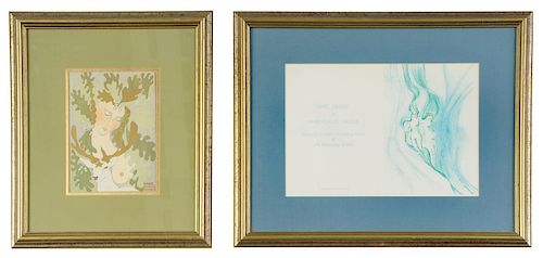 Two Framed Art Nouveau Style Lalique Cards
