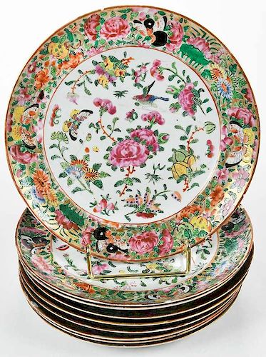 Nine Canton Chinese Export Famille Rose Plates