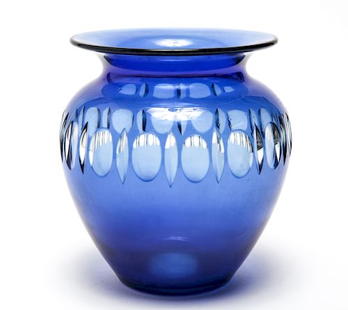 Durand Blue Cut To Clear Art Glass Vase
