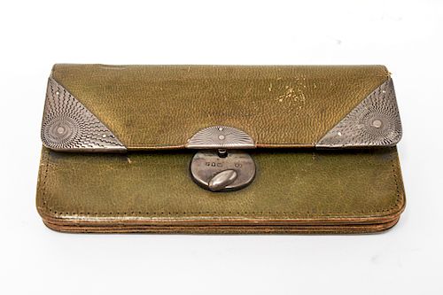 English Sterling Silver & Green Leather Wallet