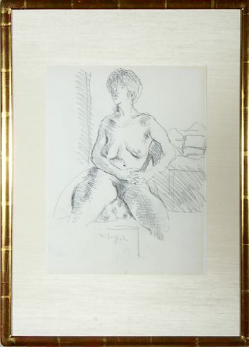 Moses Soyer "Female Nude" Pencil Drawing
