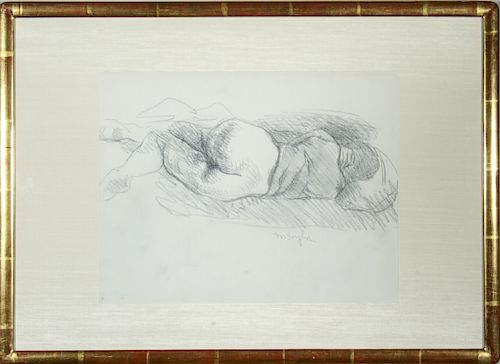 Moses Soyer "Reclining Nude" Pencil Drawing