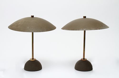 Koch & Lowy "Saucer" Modern Metal Table Lamps, Pr
