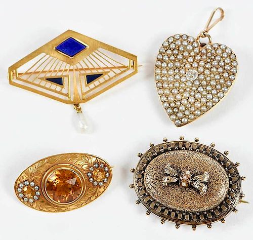 Four 14kt. Gold Antique Brooches