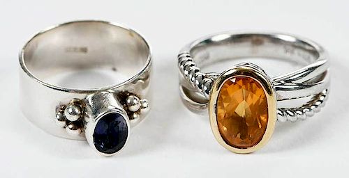 Two Sterling Silver and Gemstone Rings
