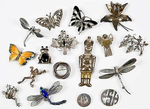 17 Sterling Silver Brooches