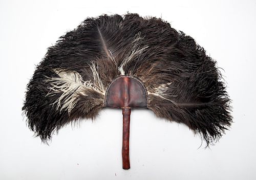 Ostrich Feather & Leather Hand Fan