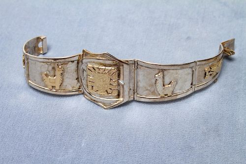 Peru Sterling & 18K Gold Hinged Bracelet