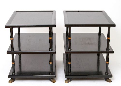 Hollywood Regency Lacquered 3-Tier Side Tables, Pr