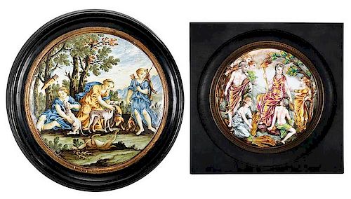 Two Neoclassical Polychrome Decorated Plaques