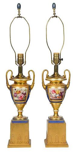 Pair Vieux Paris Style Porcelain Urn Lamps