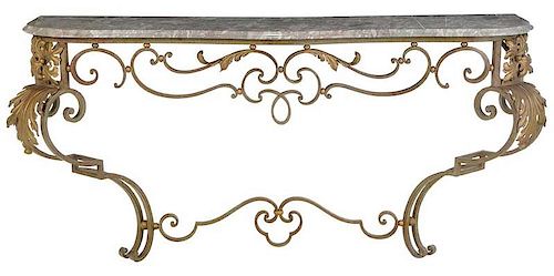 Rococo Style Wrought Iron Marble Top Console