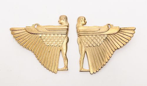 Egyptian Revival Gold-Tone Metal Brooches, 2